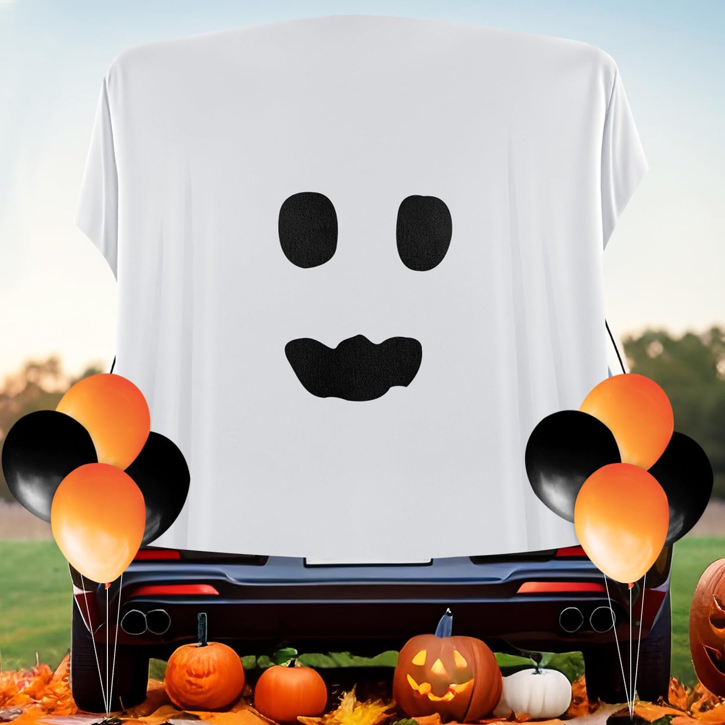 VitalCozy 5 Pcs Halloween Ghost Trunk or Treat Decoration Set DIY Ghost Face Backdrop Kit for Car Archway Trunk Exterior Halloween Outdoor Party Supplies Decor