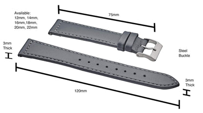 STUNNING SELECTION ALPINE flat Stitched Genuine Leather Watch strap with Quick Release Spring Bars - Grey - 14 mm