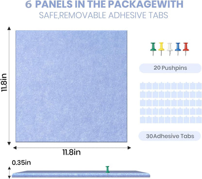 Large Cork Board Alternative 36" X 24" Bulletin Board - 6 Pack Removable Felt Wall Tiles with 20 pushpins, Large Cork Boards for Walls Cork Board for Office Pin Board Tack Board - Soft Periwinkle