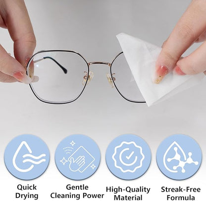 Lens Wipes for Eyeglasses (500 Count), Pre-moistened Cleaning Wipes, Non-Scratching and Streak-Free, Individually Packaged, Suitable for Cleaning Camera Lenses, Sunglasses, and Optical Equipment