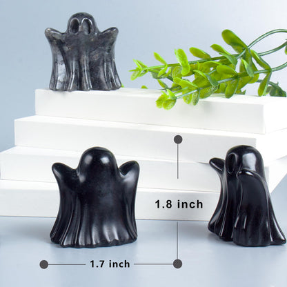 QLRSUXN Black Obsidian Crystal Ghost, 1.8in Ghost Decor, Cute Natural Crystal Ghost Statue,Halloween Figurines Hand-Carved, Spooky and Decoration for Halloween Home Office Mantel Decor