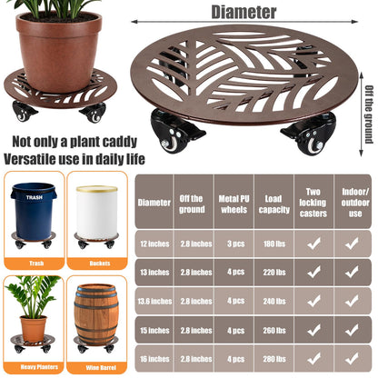 1-Pack Large Metal Plant Caddy with Wheels 13.6 Inches Heavy-duty Rolling Plant Stands with Casters Wheeled Flower Pot Mover Rollers Rust-proof Iron Planter Dolly Coasters for Indoor Outdoor Use