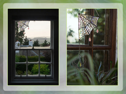 Velasyart Stained Glass Spider Web Suncatcher - Gothic Window Suncatcher Decor