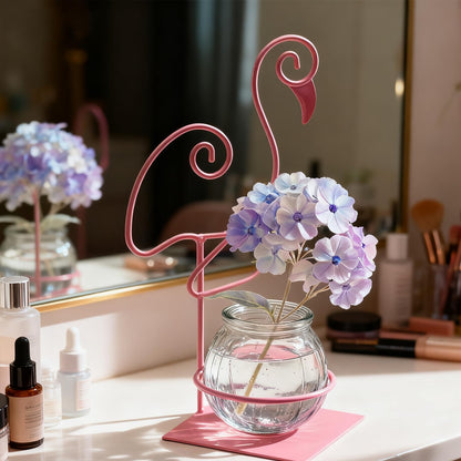 Desktop Glass Planter Vase Holder,Terrarium Stand for Plants Creative Decorations for Home Patio Lawn Garden (Standing Flamingo Pink)