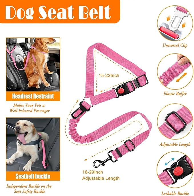 LOBEVE No Pull Dog Harness, Collar & Leash Set | Includes Dog Seat Belt, Collapsible Bowls & Poop Bag Dispenser. Ideal for Training, Walking, Hiking. Fits Small to Large Dogs(Pink-XL)