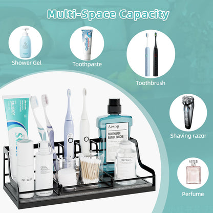 NANAGIFTREE Toothbrush Holders, Bathroom Organizers and Storage with Instant Drying Stone, 6 Slots Bathroom Accessories with Adjustable Toothpaste Holders, Bathroom Counter Organizer, Black