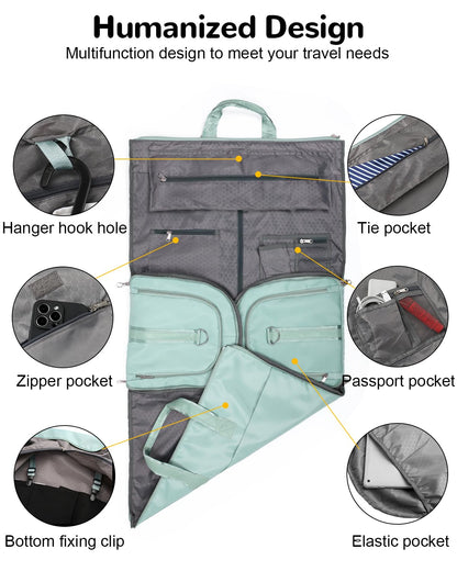 Outplea 47L Large Convertible Travel Garment Duffel Bag for Men Women, 2 in 1 Hanging Suit Bag with Shoulder Strap, Green
