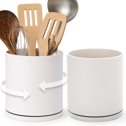 D'vine Dev 360° Rotating Utensil Holder – 7.2" Kitchen Utensil Crock for Countertop, Modern Cooking Tool Organizer for Kitchen Storage & Décor, Set of 2, Oatmeal, 72-Y-D-2