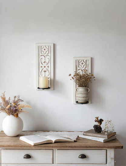 Walasis Rustic Farmhouse Candle Sconces Wall Decor Set of 2