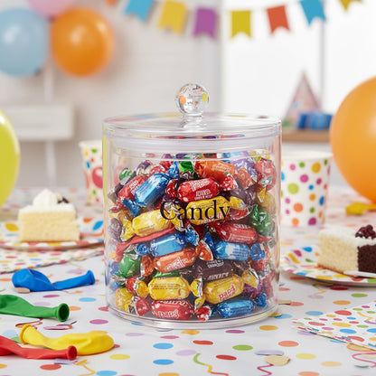 48oz Candy Jar,Airtight Candy Containers with lid,Acrylic Clear Cookie Container Kitchen Details Round, Cookie Jar for Honey, Jelly, Wedding Favors, Sauces,Halloween&Christmas Candy Containers Jar