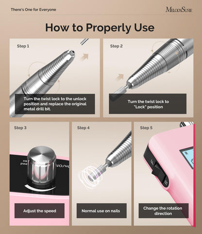 MelodySusie Professional Rechargeable 30000 RPM Nail Drill,SC320H Portable Electric E File Scamander, Acrylic Gel Grinder Tools with 6 Bits and Sanding Bands for Manicure Pedicure Carve Polish(Black)