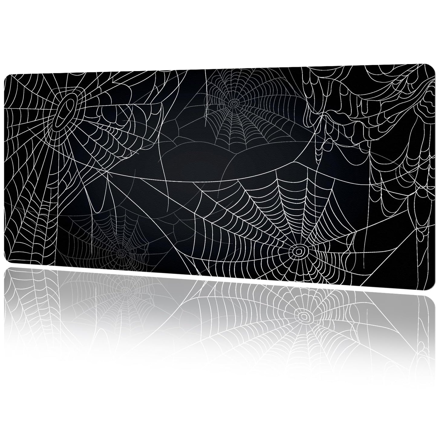 MAYCARI Halloween Cute Spider Webs Mouse Pad Kawaii Cartoon Funny Spirit Extended Desk Mat Non-Slip Rubber Baseb Large Black White Mousepad for Desk Gaming Laptop Desktop 31.5"X15.7"