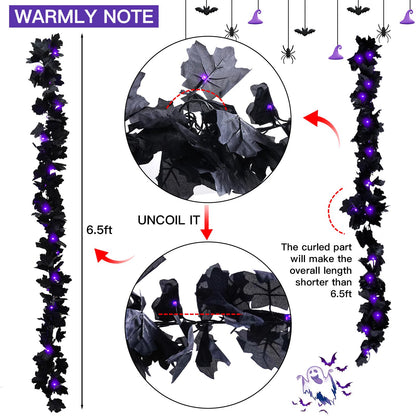 suddus 20 LED Halloween String Lights Battery Operated with Black Maple Leaves 6.5 ft Halloween Garland Decor for Yard, Porch, Table, Wall, Party, Indoor and Outdoor Decorations