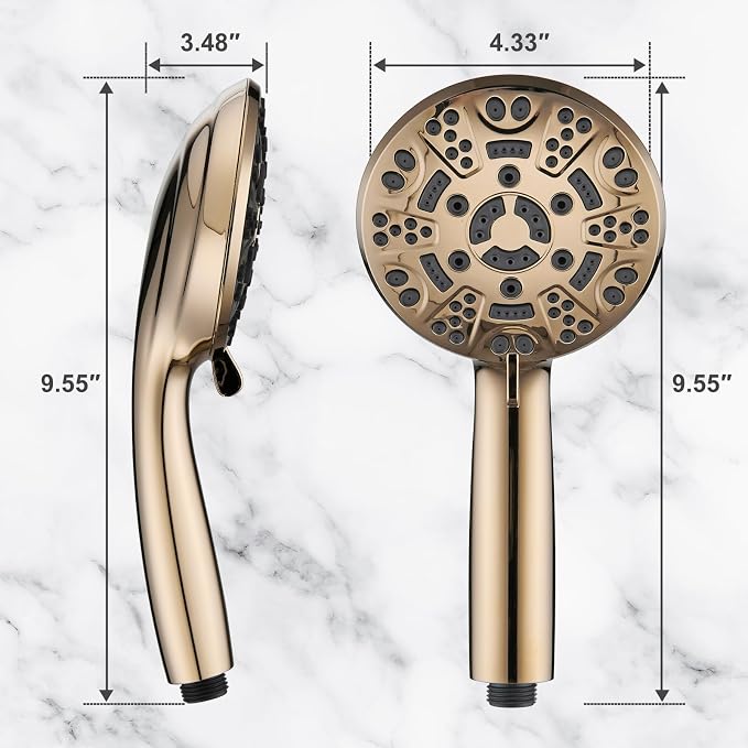 Cobbe 8-Setting Handheld Shower Head Bathroom Showerhead Set - Detachable Shower Heads with 5ft Stainless Steel Hose and Brass Swivel Bracket (Gold)