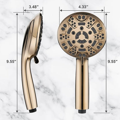 Cobbe 8-Setting Handheld Shower Head Bathroom Showerhead Set - Detachable Shower Heads with 5ft Stainless Steel Hose and Brass Swivel Bracket (Gold)