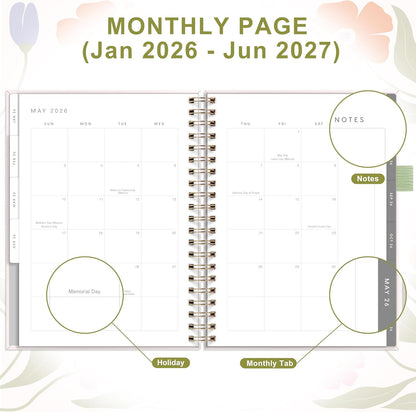 And Per Se 2026 Planner with Pattern, A4 Size-Daily, Weekly & 18-Monthly Leather Hardcover Planner, Daily Schedule, Monthly Tabs, 100 GSM Thick Paper(Botanical Floral)