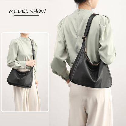 NIUEIMEE ZHOU Hobo Bags for Women Foldable Vegan Leather Shoulder Handbag Slouchy Tote Crossbody Purses