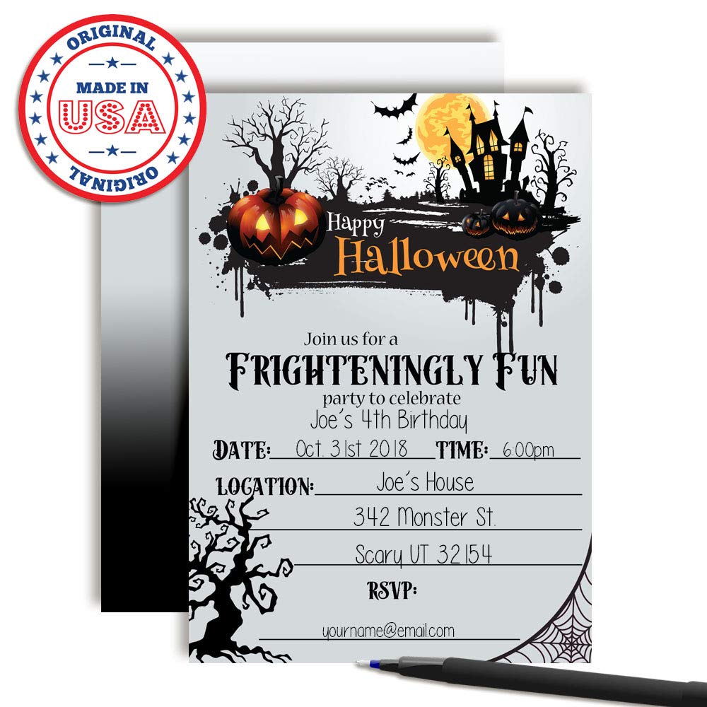 Frighteningly Fun Jack O’ Lantern & Haunted House Halloween Party Invitations, 20 5x7 Fill In Cards with Twenty White Envelopes by AmandaCreation