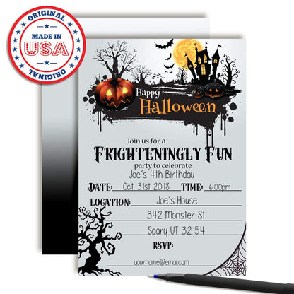 Frighteningly Fun Jack O’ Lantern & Haunted House Halloween Party Invitations, 20 5x7 Fill In Cards with Twenty White Envelopes by AmandaCreation