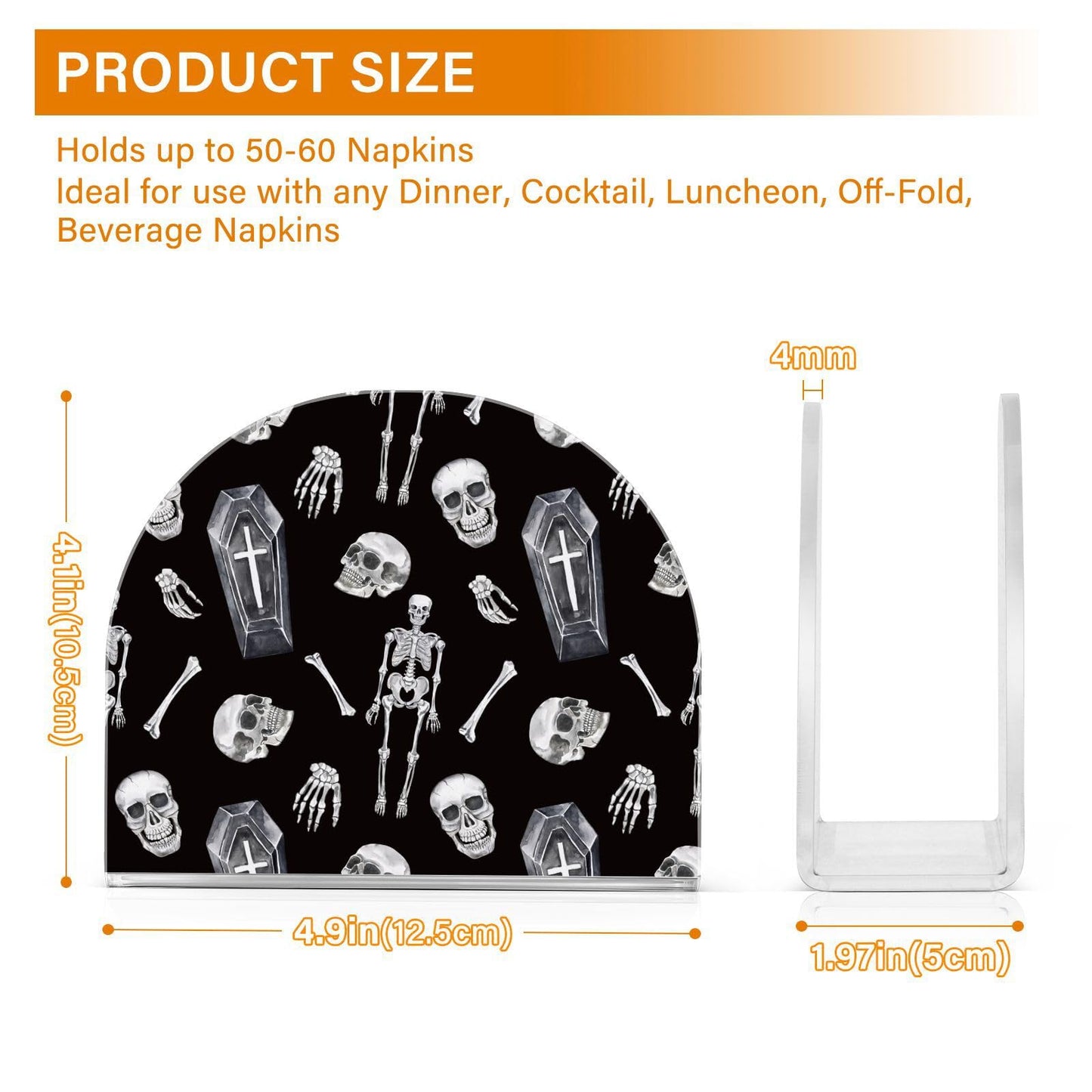 YNNALE Gothic Skull Skeleton Coffin Black Napkin Holder for Table Acrylic Cocktail Napkin Holders Decorative Tissue Dispenser Vertical Napkin Holder for Home Decor Kitchen Dining