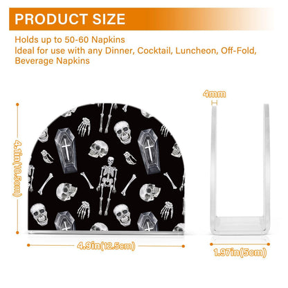 YNNALE Gothic Skull Skeleton Coffin Black Napkin Holder for Table Acrylic Cocktail Napkin Holders Decorative Tissue Dispenser Vertical Napkin Holder for Home Decor Kitchen Dining