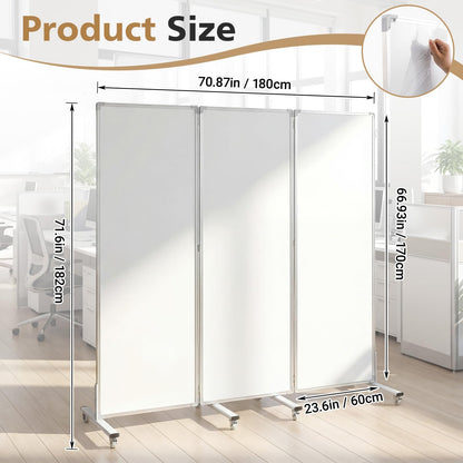 AmazingSpark 3-Section Mobile Magnetic Whiteboard Room Dividers Portable Dry Erase Board Partition with Stand and Wheels for Classrooms Offices, 72 H x 24 W