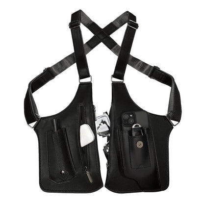 Underarm Shoulder Bag for Men, Leather Double Shoulder Armpit Bag with Adjustable Design & Multi-Pocket, Premium Wallet Holster for Outdoors, Travel (Black)