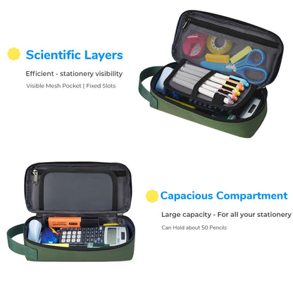 ECHSRT Pencil Case for Men Women, Large Pen Bag for Adults, Portable Pencil Pouch Aesthetic with Handle, Zipper Cases for Office Organizer Green Pencil Cases