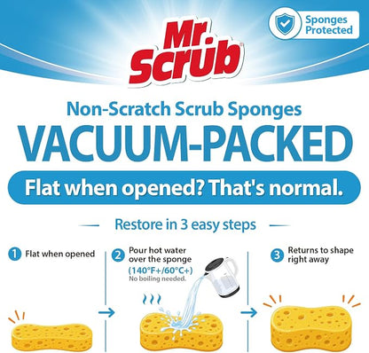 Mr. Scrub Sponges Kitchen Dish Sponge for Washing Dishes Cleaning Kitchen, 5 Pack, Non Scratch, Rough Scrubbers Side for Non-Stick Cookware, Soft Microfiber Scrub Side for Dishes, Multicolor