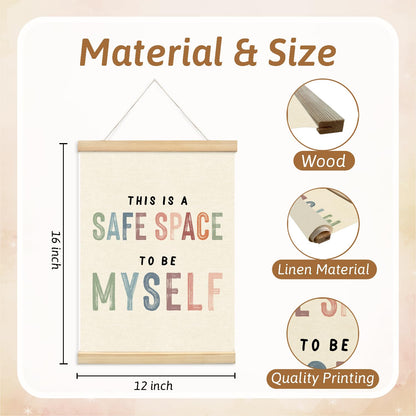 Lacama This is a Safe Space To Be Myself Wooden Poster Hanger,Poster Hanger Frame for Classroom