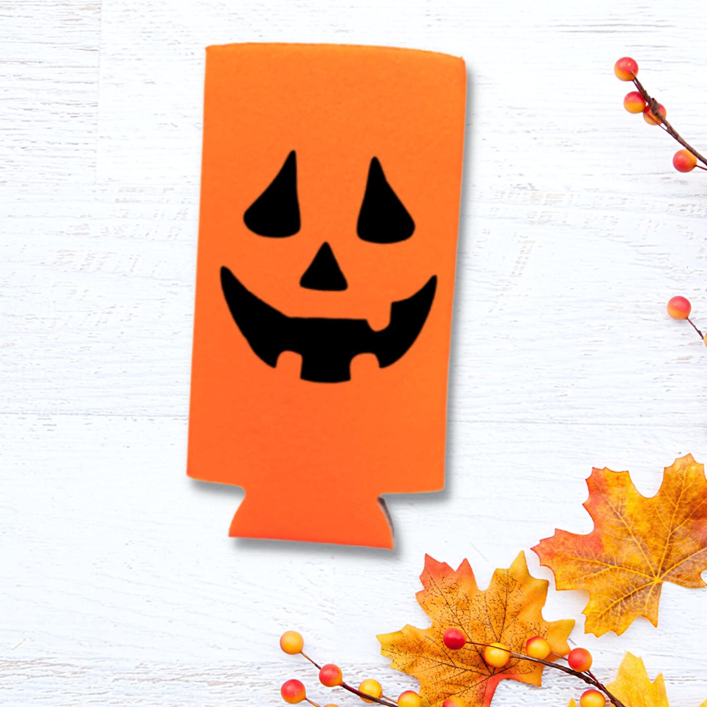 Halloween Jack-O-Lantern Slim Can Cooler - Halloween Skinny Coolies - Pumpkin Halloween Party Gift - Halloween Costume - Halloween Party (Orange)