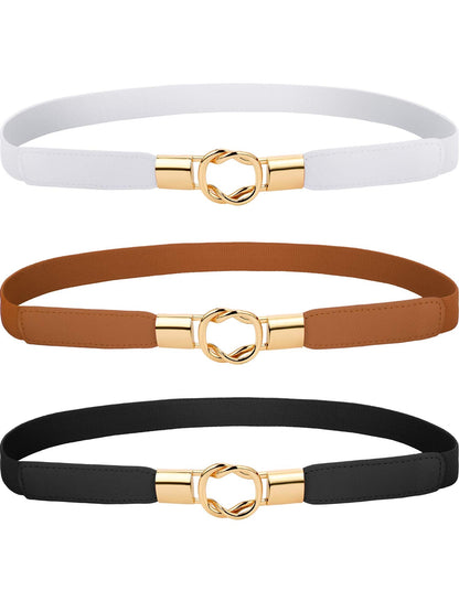 Blulu 3 Pcs Women Skinny Waist Belt Elastic Stretch Thin Belt for Dresses Jeans Western Elastic Waist Cinch Accessories(Medium)