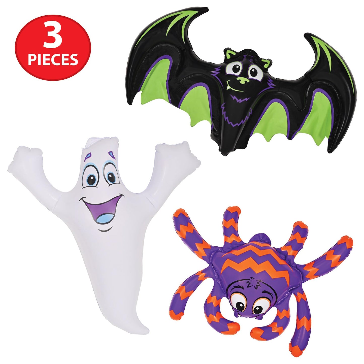 Beistle 3 Piece 18.5"-23" Hanging Inflatable Bat, Ghost, & Spider, Halloween Party Decorations, Indoor Outdoor Blow Up Décor