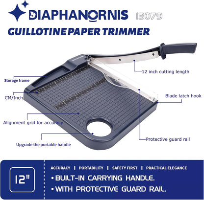 Paper Cutter,Paper Trimmer12" Cutting Length Heavy Duty Guillotine Paper Slicer with Safety Guard and Blade Lock,12 Sheets Capacity,Ideal for Offices,Homes,Printing Shops,Photo Studios (13079GREY)