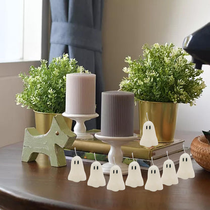itechpanda 8 PCS Halloween Ghost Candles Burning Soy Wax Spooky White Spooky Scented Candles for Home Halloween Party Bedroom Room Table Decorations