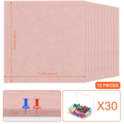 Cork Boards for Walls 48" x 36" Felt Board Alternative, 12 Pack Felt Wall Tiles Bulletin Board, Large Cork Board for Office Pin Board Tack Board Cork Boards