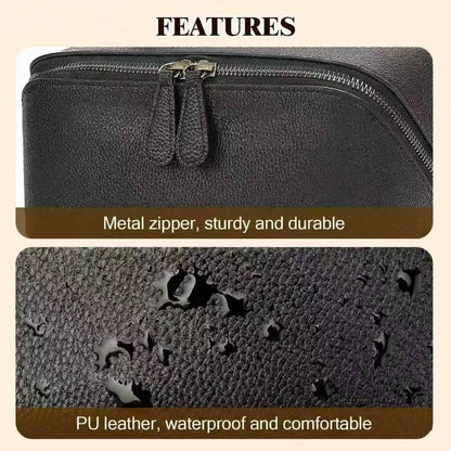 Divvia Travel Makeup Bag Organizer Cosmetic Bag Make up Bags for Women with Handle - Waterproof Vegan Leather Toiletry Bags Travel Essentials Pouch with Compartments (black, Medium)