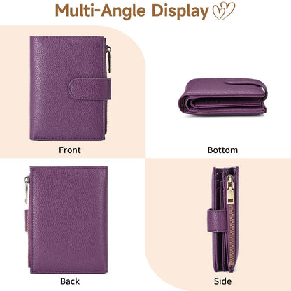GAEKEAO Small Wallet for Women, Bifold Vegan Leather RFID Blocking Ladies Compact Card Holder with Zipper Pocket & ID Window