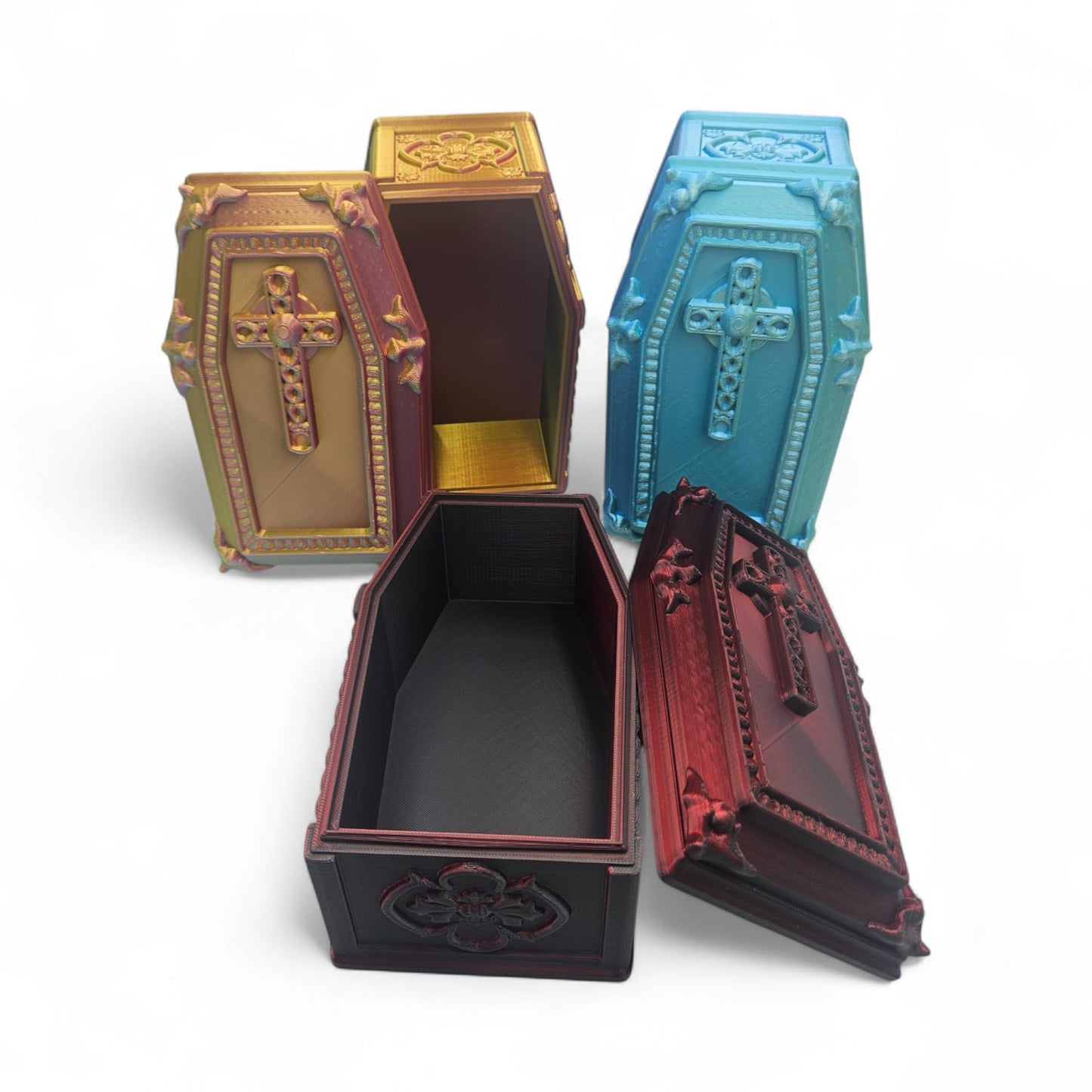 ZZ LIFE Coffin Display Container – Gothic Halloween Storage Box – Spooky Decorative Prop for Desk or Shelf – 3D Printed Creepy Organizer – Goth Inspired Display Case (Red/Black)