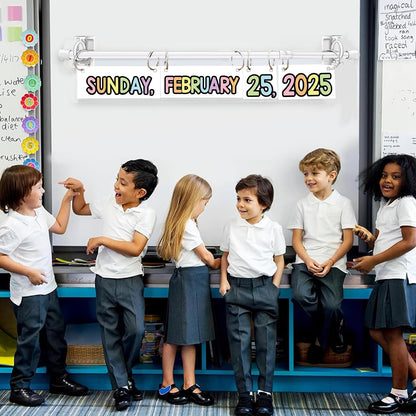 Flip Calendar Bulletin Board Set Classroom Decorations for Whiteboard with Adjustable Flip Calendar Rod Holder Date Cards Days of The Week for Classroom School Supplies(Pastel)