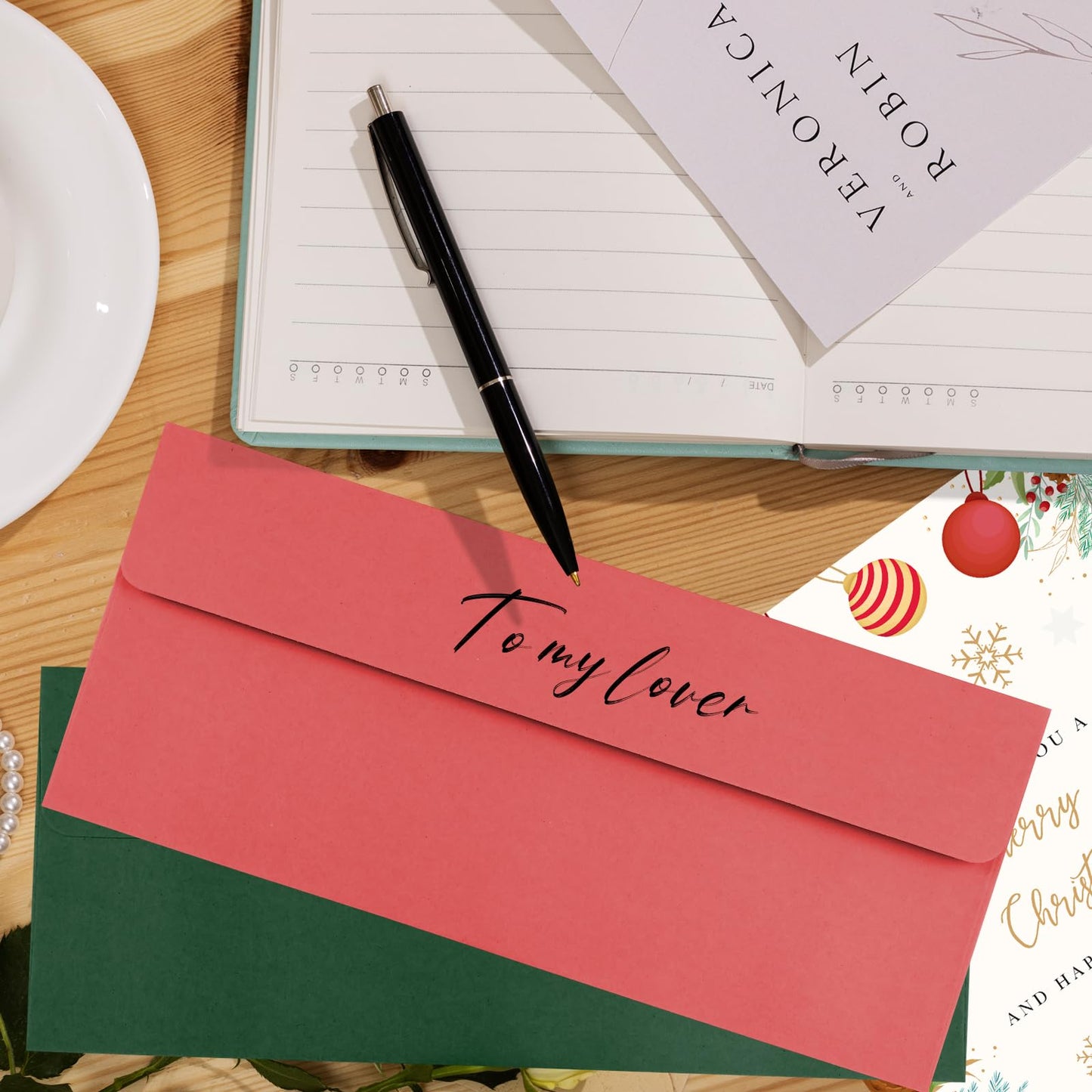 CINSOEN 100 Pack Christmas Red and Dark Green #10 Business Envelopes, Standard Envelopes Self Seal, 4 1/8 x 9 1/2 Inch Letter Size Business Mailing Envelopes for Baby Shower Wedding Birthday