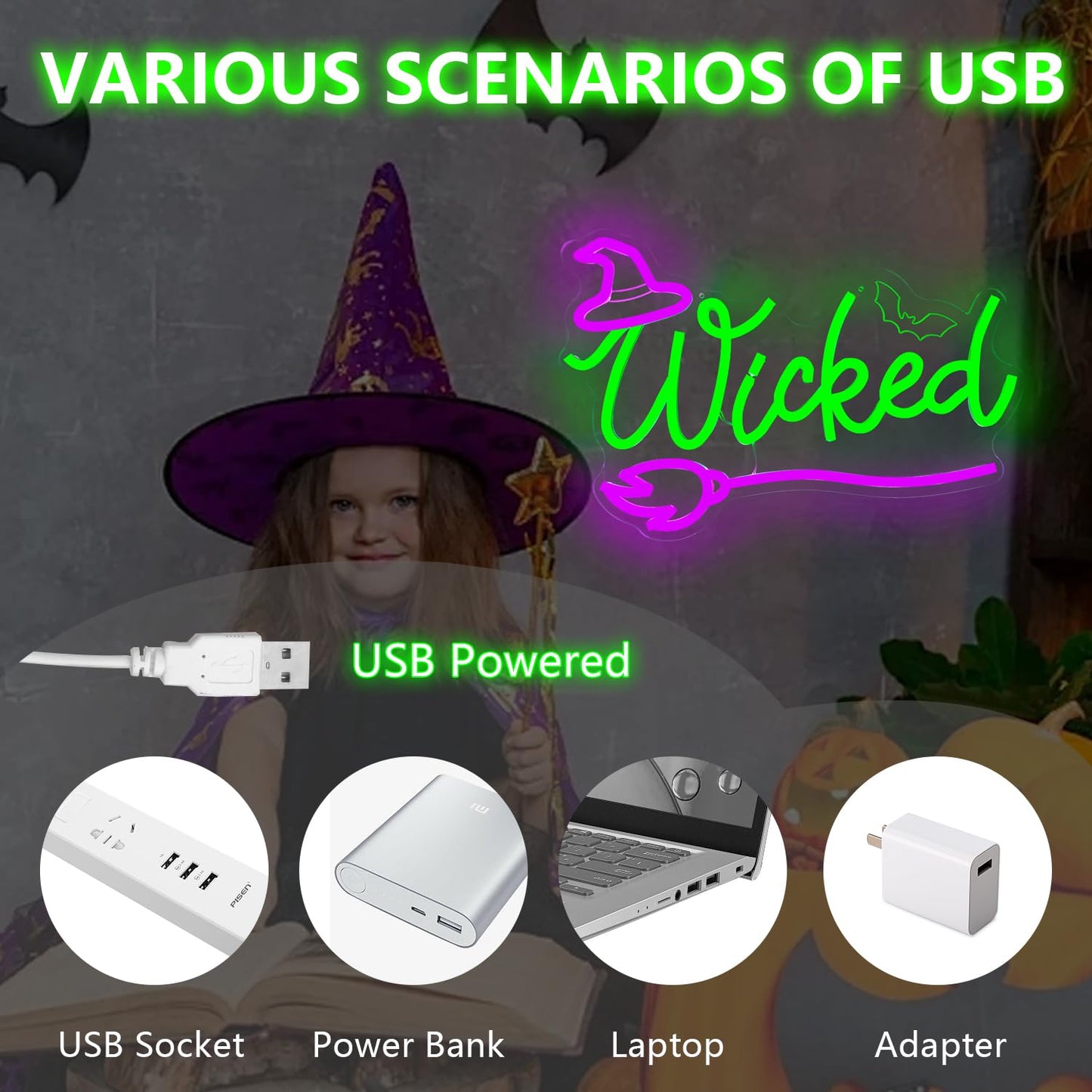 Jeanchrl Witch Neon Sign Halloween Neon Lihts for Bedroom Movie LED Lights for Room Dimmable Green Light Up Sign for Halloween Party Musical Led Sign for Wall Art Decor Gifts for Witch Fans Lovers