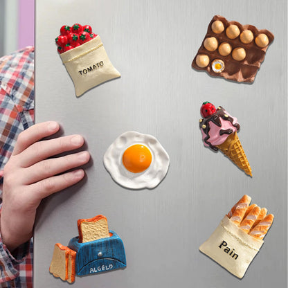 10 Pcs Food Refrigerator Magnets, 3D Resin Food Fridge Magnets, Cute Funny Breakfast Fridge Magnets for Refrigerator Microwave Whiteboard Home Decor