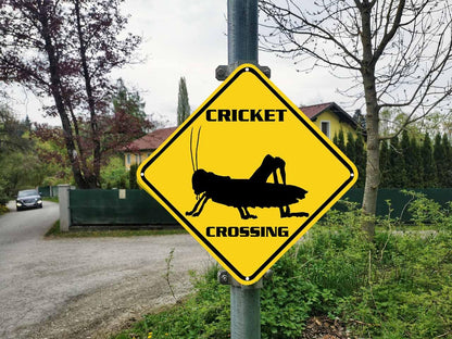 ZMEIZ Cricket Crossing Sign Warning Sign Cricket Animal Caution Yellow Wall Art Decorative Decor For Fence Home Farmhouse Yard Road Quality Metal Sign 12x12 Inches
