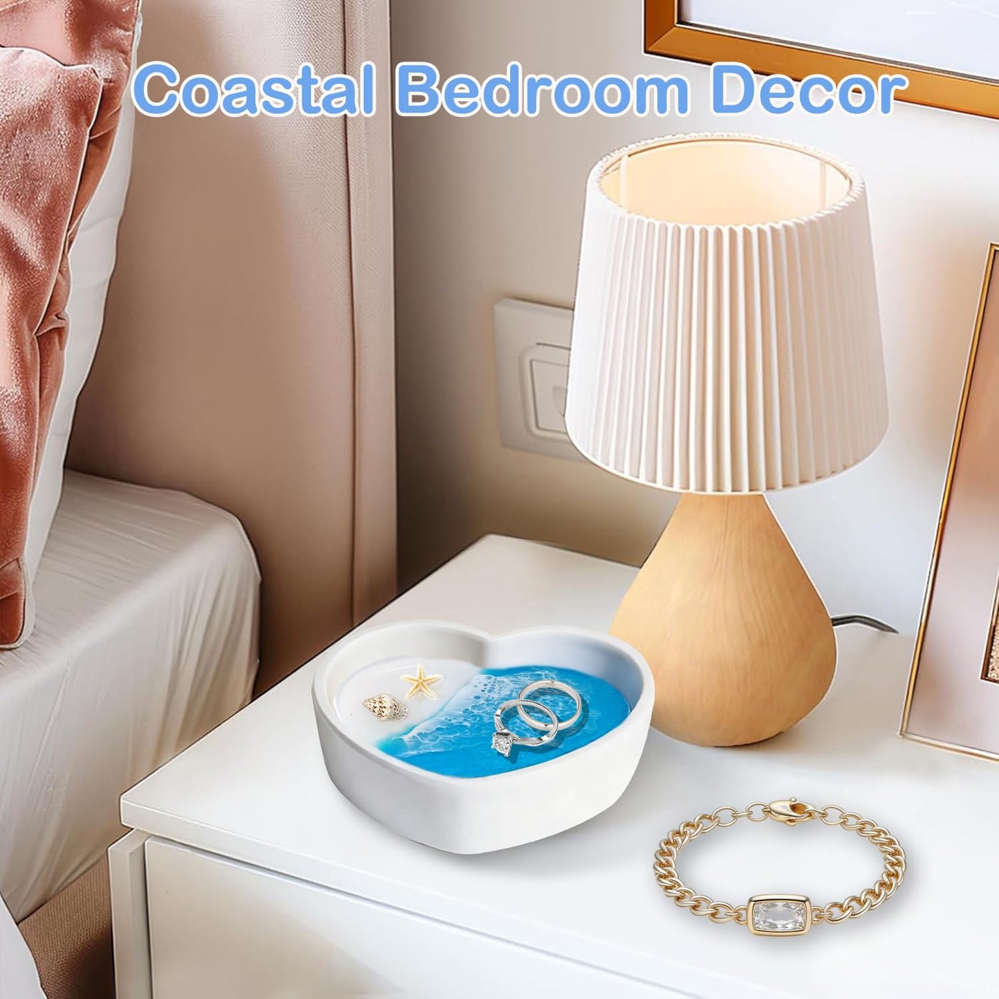 LENTOFINE Resin Ring Dish,Coastal Jewelry Tray for Small Trinkets