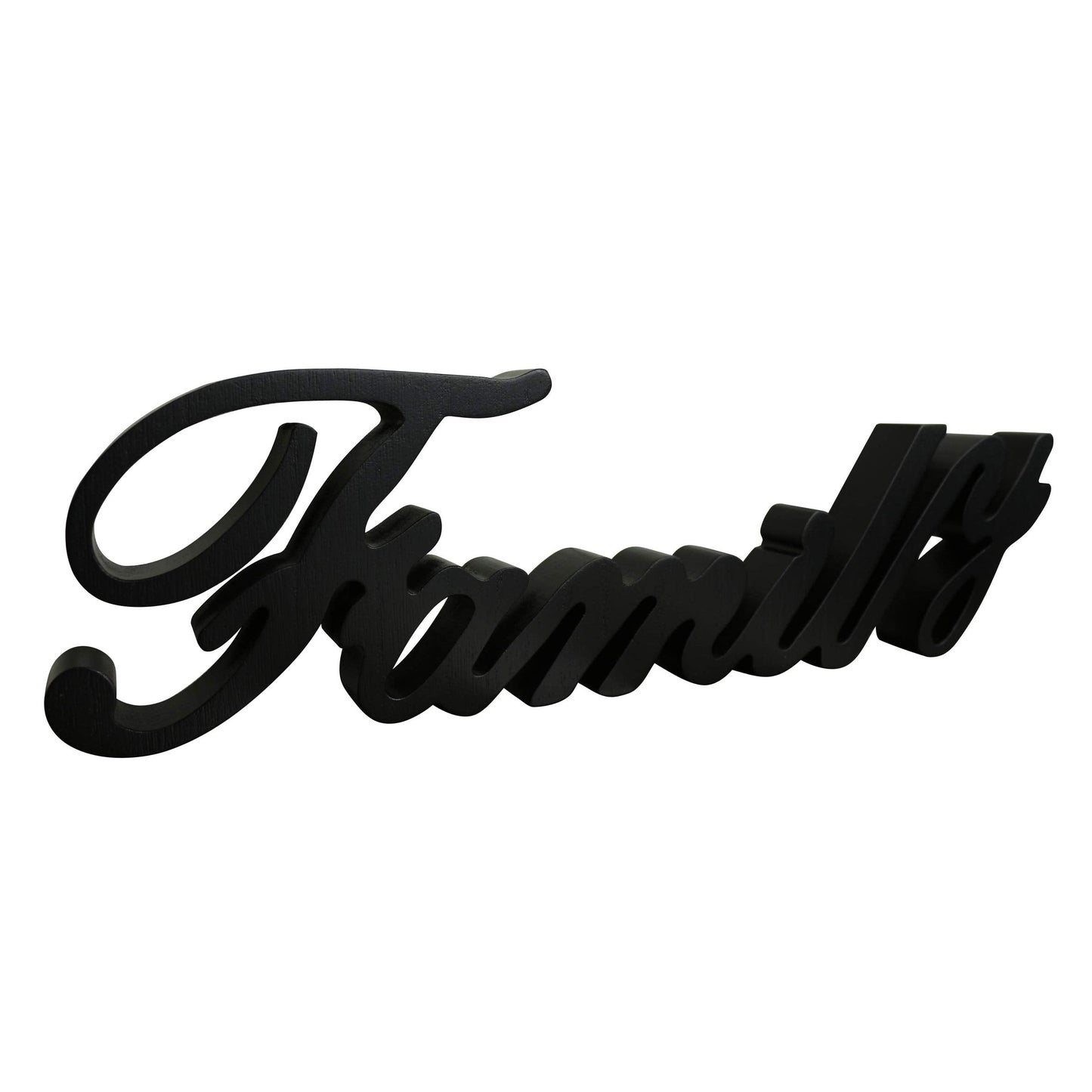 CVHOMEDECO. Matt Black Wooden Words Sign Free Standing "Family" Tabletop/Shelf/Home Wall/Office Decoration Art, 15-3/4 x 4-1/2 x 1 Inch