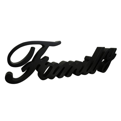 CVHOMEDECO. Matt Black Wooden Words Sign Free Standing "Family" Tabletop/Shelf/Home Wall/Office Decoration Art, 15-3/4 x 4-1/2 x 1 Inch