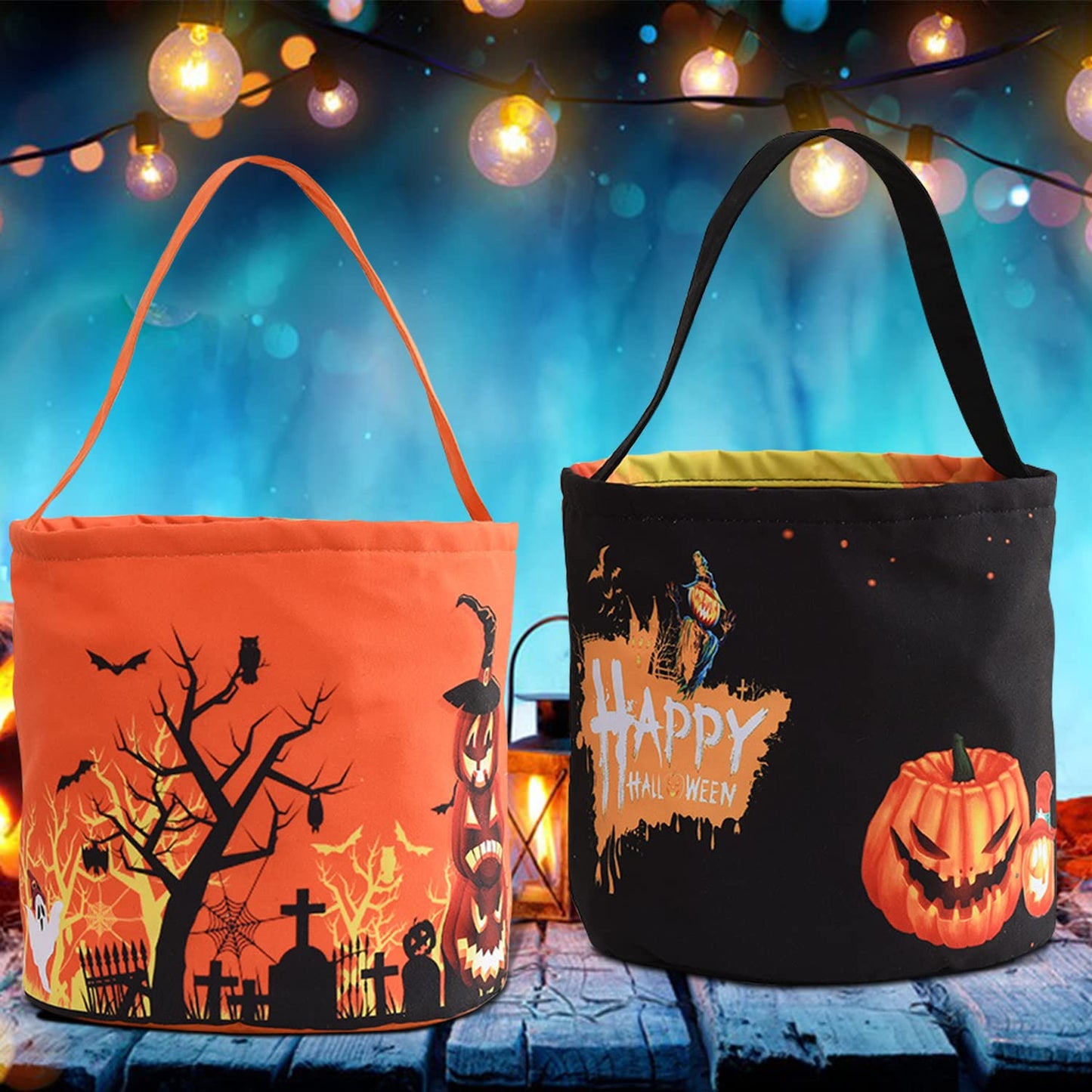 Cnorialy 2PCS Halloween Candy Bucket with LED Light Halloween Basket Trick or Treat Bags Reusable Tote Bag Pumpkin Candy Gift Baskets for Adults Party Supplies Favors