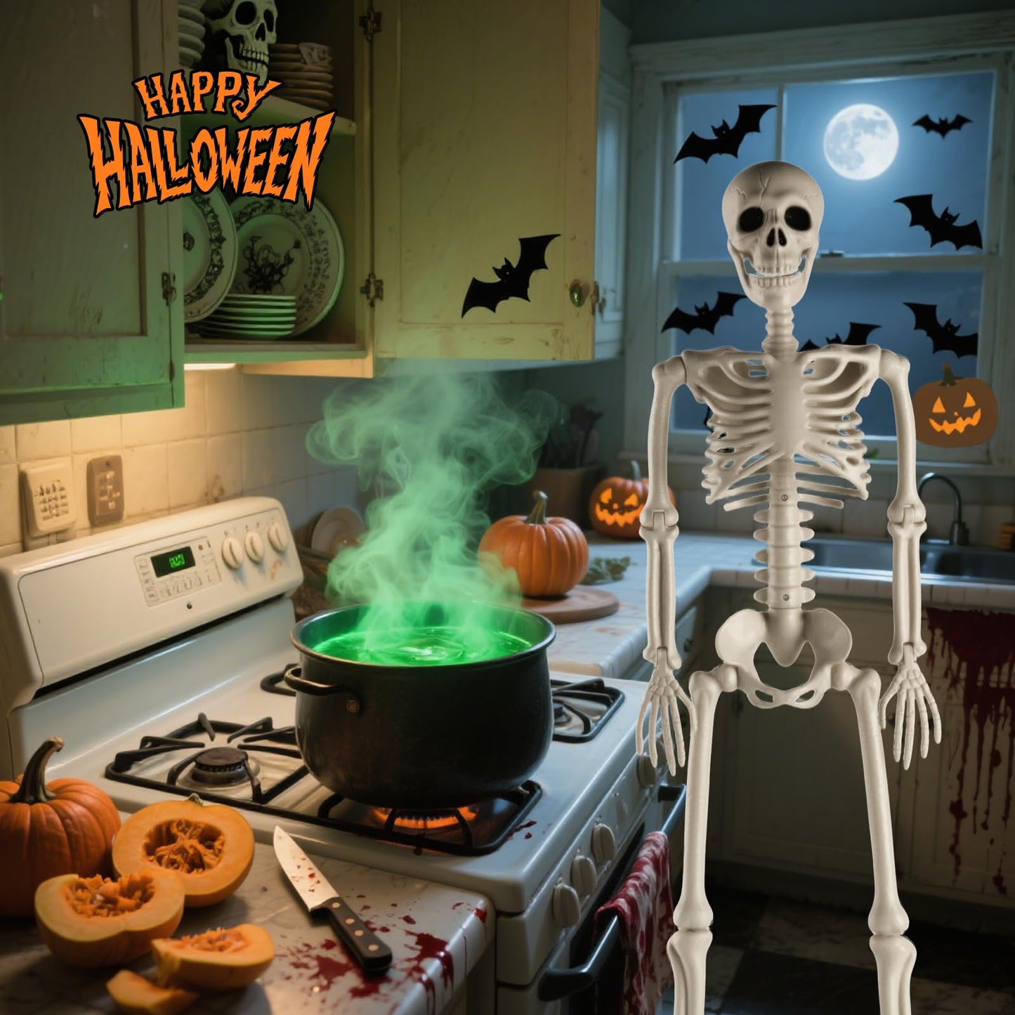 2 Pack 36" Halloween Skeleton, 3 ft Human Skeleton Full Body Posable Joints Plastic Skeleton for Halloween Decoration, Yard Patio Lawn Garden Skeleton Spooky Party Decoration Indoor Outdoor