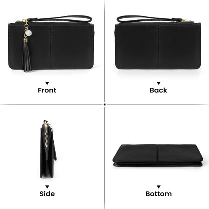 befen Genuine Leather Wristlet Clutch for Women Ultra-Slim Ladies Credit Card Holder Wallet Purses with RFID Protection (Black.)